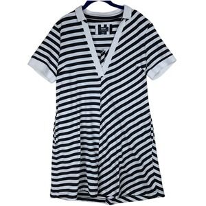 Maeve Anthropologie Women Dress Medium Black White Stripes Beach Nautical Pocket